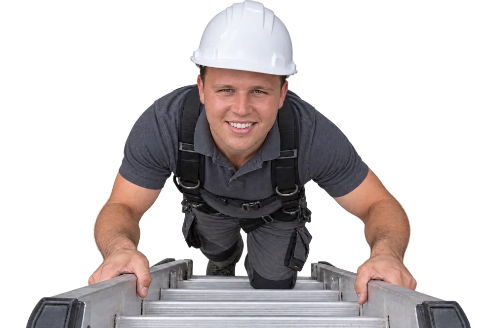 Roger Draper of Expert Roofing Services climbing a ladder